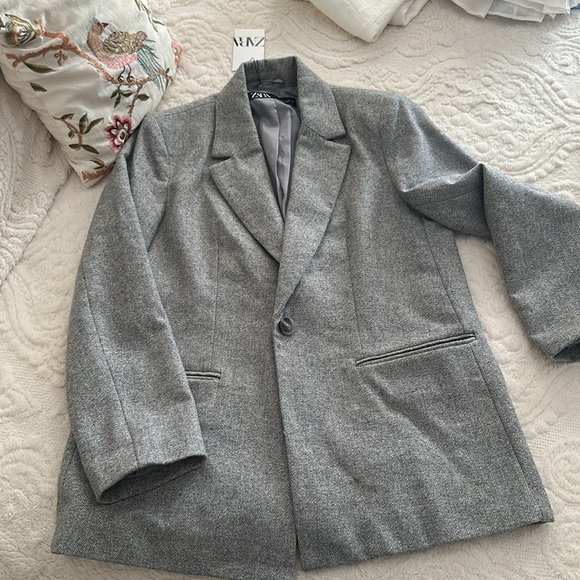Zara STRAIGHT CUT HERRINGBONE BLAZER - Picture 12 of 14